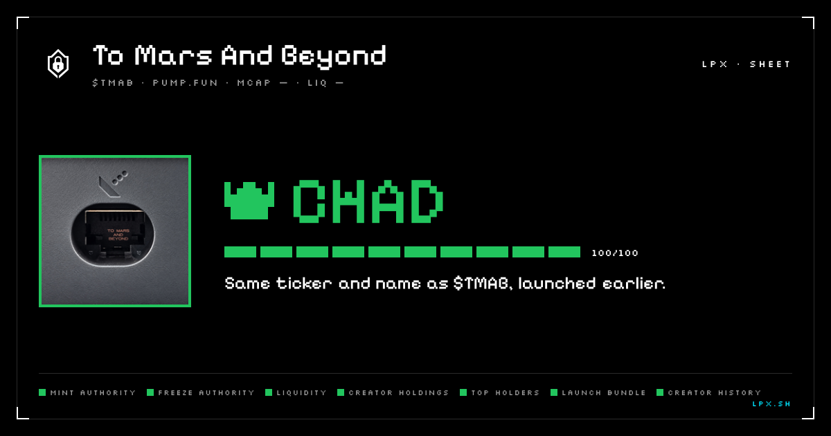 LPX share card for this token: tier, score bar, verdict and the seven check dots